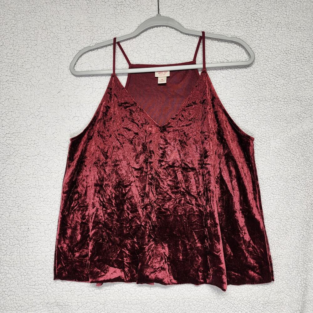 Mossimo Womens Sleeveless Crushed Velvet Top Size M Red Flowy V-neck Goth Gypsy - Picture 2 of 8